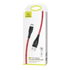 USAMS USAMS PLETENÝ KABEL U41 USB-C 3M 2A ČERVENÝ/ČERVENÝ SJ398USB02 (US-SJ398) RYCHLÉ NABÍJENÍ