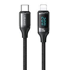 USAMS USAMS PLETENÝ KABEL U78 USB-C NA LIGHTNING LED 1,2 M 20W PD FAST CHARGE ČERNÁ/ČERNÁ SJ545USB01 (US-SJ545)