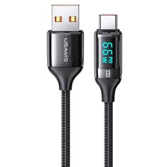 USAMS USAMS PLETENÝ KABEL U78 USB-C 1,2 M LED 6A RYCHLÉ NABÍJENÍ ČERNÁ/ČERNÁ SJ544USB01 (US-SJ544)