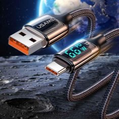 USAMS USAMS PLETENÝ KABEL U78 USB-C 1,2 M LED 6A RYCHLÉ NABÍJENÍ ČERNÁ/ČERNÁ SJ544USB01 (US-SJ544)