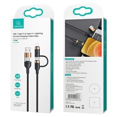 USAMS USAMS PLETENÝ KABEL U62 2XUSB-C/USB-A /LIGHTNING 1,2M PD FAST CHARGE ČERNÁ/ČERNÁ SJ483USB01 (US-SJ483)