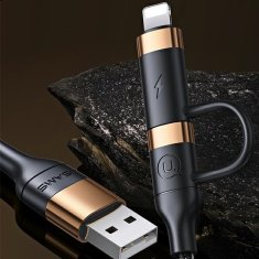 USAMS USAMS PLETENÝ KABEL U62 2XUSB-C/USB-A /LIGHTNING 1,2M PD FAST CHARGE ČERNÁ/ČERNÁ SJ483USB01 (US-SJ483)