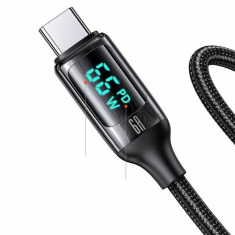 USAMS USAMS PLETENÝ KABEL U78 USB-C 1,2 M LED 6A RYCHLÉ NABÍJENÍ ČERNÁ/ČERNÁ SJ544USB01 (US-SJ544)