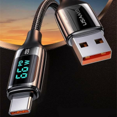 USAMS USAMS PLETENÝ KABEL U78 USB-C 1,2 M LED 6A RYCHLÉ NABÍJENÍ ČERNÁ/ČERNÁ SJ544USB01 (US-SJ544)