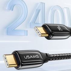 USAMS USAMS U82 PLETENÝ KABEL USB-C NA USB-C 1,2 M 240 W PD 3.1 RYCHLÉ NABÍJENÍ ČERNÁ/ČERNÁ SJ580USB01 (US-SJ580)