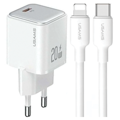 USAMS USAMS LAD. SÍŤ. 1XUSB-C PD20W PD3.0 FAST CHARGING US-CC183 + USB-C/LIGHTNING KABEL US-SJ610 BÍLÁ/BÍLÁ YX SERIES YXXLOGTC03