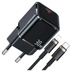 USAMS USAMS LAD. SÍŤ. 1XUSB-C T45 30W PD3.0 FAST CHARGING + U63 USB-C/LIGHTNING KABEL ČERNÝ/ČERNÝ UXTZH01 (USAMS-UX)