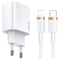 USAMS USAMS LAD. SÍŤ. 1XUSB-C T34 20W 5V-3A PD3.0 + KABEL U63 USB-C DO LIGHTNING 20W BÍLÁ/BÍLÁ (T49) T49OCLN01