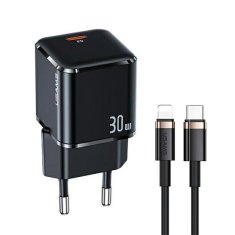 USAMS USAMS LAD. SÍŤ. 1XUSB-C T45 30W PD3.0 FAST CHARGING + U63 USB-C/LIGHTNING KABEL ČERNÝ/ČERNÝ UXTZH01 (USAMS-UX)