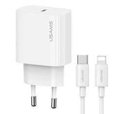 USAMS USAMS ŁAD. SIEC. 1XUSB-C T65 PD20W PD FAST CHARGING US-CC226 + KABEL USB-C/LIGHTNING US-SJ712 30W BIAŁY/WHITE YI SERIES OYXLTZ02