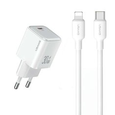 USAMS USAMS LAD. SÍŤ. 1XUSB-C PD30W PD3.0 FAST CHARGING US-CC186 + USB-C/LIGHTNING KABEL US-SJ610 BÍLÁ/BÍLÁ YX SERIES YXXLOGTC04