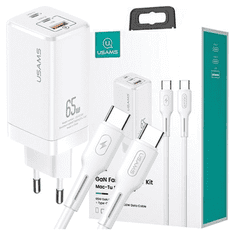 USAMS USAMS LAD. SÍŤ. MT 2XUSB-C+USB GAN 65W T33 PD + KABEL USB-C-USB-C 100W RYCHLÉ NABÍJENÍ BÍLÁ/BÍLÁ MTXLOGTC02