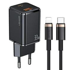 USAMS USAMS LAD. SÍŤ. 1XUSB-C+1XUSB T43 33W PD3.0 +QC3.0 + U63 USB-C TO LIGHTNING KABEL ČERNO/ČERNÝ USKTZ01