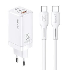 USAMS USAMS LAD. SÍŤ. MT 2XUSB-C+USB GAN 65W T33 PD + KABEL USB-C-USB-C 100W RYCHLÉ NABÍJENÍ BÍLÁ/BÍLÁ MTXLOGTC02