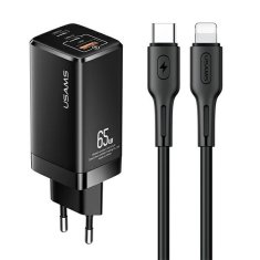 USAMS USAMS LAD. SÍŤ. MT 2XUSB-C+USB GAN 65W T33 PD + USB-C-LIGHTNING KABEL 30W RYCHLÉ NABÍJENÍ ČERNÁ/ČERNÁ MTXLOGTL01