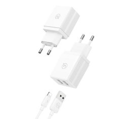 USAMS USAMS LAD. SÍŤ. 2XUSB 18W + LIGHTNING/USB-A KABEL PRO RYCHLÉ NABÍJENÍ BÍLÁ/BÍLÁ SÉRIE HCXLTZ01