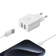 USAMS USAMS LAD. SÍŤ. 2XUSB 18W + LIGHTNING/USB-A KABEL PRO RYCHLÉ NABÍJENÍ BÍLÁ/BÍLÁ SÉRIE HCXLTZ01