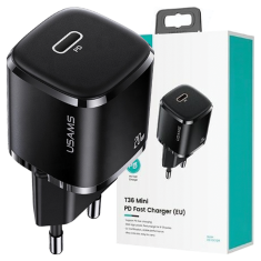 USAMS USAMS LAD. SÍŤ. 1XUSB-C T36 MINI 20W (POUZE HLAVA) PD3.0 FAST CHARGING ČERNÁ/ČERNÁ CC124TC01 (US-CC124)