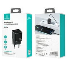 USAMS USAMS LAD. SÍŤ. 1XUSB-C T45 MINI 30W (POUZE HLAVA) PD3.0 RYCHLÉ NABÍJENÍ ČERNÁ/ČERNÁ CC148TC01 (US-CC148)