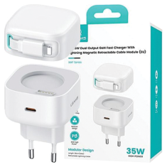 USAMS USAMS LAD. SÍŤ. 1XUSB-C SE ZASOUVACÍM KABELEM LIGHTNING RETRACTABLE PD+QC 35W GAN FAST CHARGING BÍLÁ/BÍLÁ XMF SERIES CC209TC02 (US-CC209)