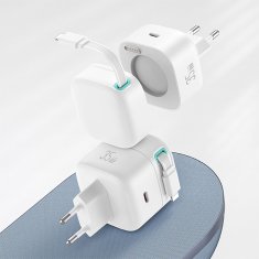 USAMS USAMS LAD. SÍŤ. 1XUSB-C SE ZASOUVACÍM KABELEM LIGHTNING RETRACTABLE PD+QC 35W GAN FAST CHARGING BÍLÁ/BÍLÁ XMF SERIES CC209TC02 (US-CC209)