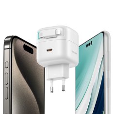 USAMS USAMS LAD. SÍŤ. 1XUSB-C SE ZASOUVACÍM KABELEM LIGHTNING RETRACTABLE PD+QC 35W GAN FAST CHARGING BÍLÁ/BÍLÁ XMF SERIES CC209TC02 (US-CC209)