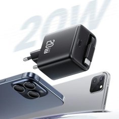 USAMS USAMS LAD. SÍŤ. 1XUSB-C SE ZATAHOVACÍM USB-C ZATAHOVACÍ KABEL PD+QC 20W GAN FAST CHARGING BÍLÁ/BÍLÁ YC SERIES CC233TC02 (US-CC233)