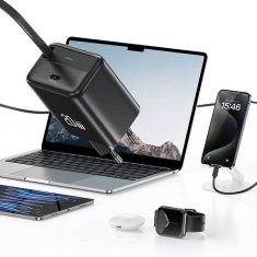 USAMS USAMS LAD. SÍŤ. 1XUSB-C SE ZASOUVACÍM USB-C ZATAHOVACÍ KABEL PD+QC 20W GAN PRO RYCHLÉ NABÍJENÍ ČERNO/ČERNÝ YC SERIES CC233TC01 (US-CC233)