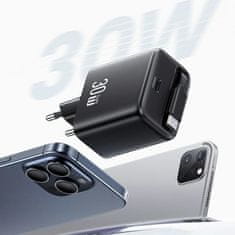 USAMS USAMS LAD. SÍŤ. 1XUSB-C SE ZASOUVACÍM USB-C ZATAHOVACÍ KABEL PD+QC 30W GAN FAST CHARGING ČERNÁ/ČERNÁ YC SERIES CC241TC01 (US-CC241)