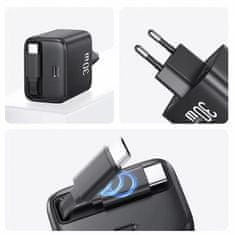 USAMS USAMS LAD. SÍŤ. 1XUSB-C SE ZASOUVACÍM USB-C ZATAHOVACÍ KABEL PD+QC 30W GAN FAST CHARGING BÍLÁ/BÍLÁ YC SERIES CC241TC02 (US-CC241)