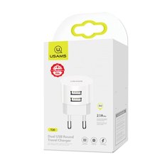 USAMS USAMS ŁAD. SIEC. 2XUSB T20 2,1A ROUND (ONLY HEAD) BIAŁY/WHITE FAST CHARGING CC80TC01 (US-CC080)