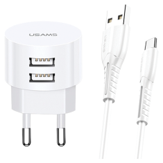 USAMS USAMS LAD. SÍŤ. 2XUSB T20 2.1A USB-C BÍLÝ/BÍLÝ KULATÝ RYCHLÉ NABÍJENÍ XTXLOGT18TC05