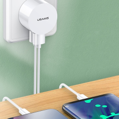 USAMS USAMS LAD. SÍŤ. 2XUSB T20 2.1A USB-C BÍLÝ/BÍLÝ KULATÝ RYCHLÉ NABÍJENÍ XTXLOGT18TC05