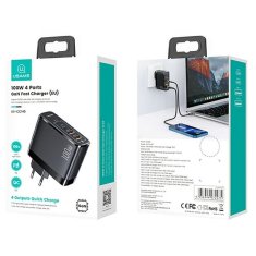 USAMS USAMS LAD. SÍŤ. 2XUSB-C+2XUSB T44 100W (POUZE HLAVA) PD3.0 +QC3.0 RYCHLÉ NABÍJENÍ ČERNÁ/ČERNÁ CC145TC01 (US-CC145)