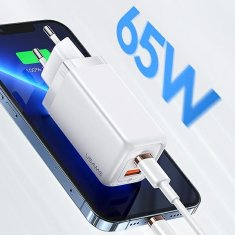 USAMS USAMS LAD. SÍŤ. 1XUSB-C+1XUSB T47 65W (POUZE HLAVA) PD FAST CHARGING SUPER SI BÍLÁ/BÍLÁ CC153TC02 (US-CC153)