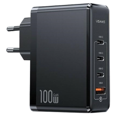 USAMS USAMS LAD. SÍŤ. 3XUSB-C+1XUSB GAN 100W T50 PD (POUZE HLAVA) RYCHLÉ NABÍJENÍ ČERNÁ/ČERNÁ CC163TC01 (US-CC163)