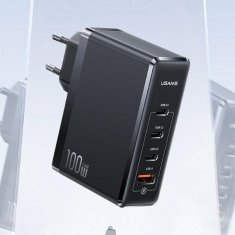 USAMS USAMS LAD. SÍŤ. 3XUSB-C+1XUSB GAN 100W T50 PD (POUZE HLAVA) RYCHLÉ NABÍJENÍ ČERNÁ/ČERNÁ CC163TC01 (US-CC163)