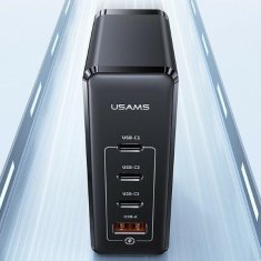 USAMS USAMS LAD. SÍŤ. 3XUSB-C+1XUSB GAN 100W T50 PD (POUZE HLAVA) RYCHLÉ NABÍJENÍ ČERNÁ/ČERNÁ CC163TC01 (US-CC163)