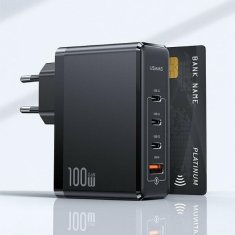 USAMS USAMS LAD. SÍŤ. 3XUSB-C+1XUSB GAN 100W T50 PD (POUZE HLAVA) RYCHLÉ NABÍJENÍ ČERNÁ/ČERNÁ CC163TC01 (US-CC163)