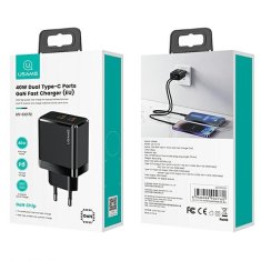 USAMS USAMS LAD. SÍŤ. 2XUSB-C T54 GAN 40W (POUZE HLAVA) PD FAST CHARGING ČERNÁ/ČERNÁ CC172TC01 (US-CC172)