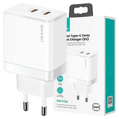 USAMS USAMS LAD. SÍŤ. 2XUSB-C T54 GAN 40W (POUZE HLAVA) PD FAST CHARGING BÍLÁ/BÍLÁ CC172TC02 (US-CC172)