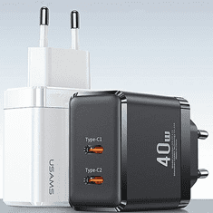 USAMS USAMS LAD. SÍŤ. 2XUSB-C T54 GAN 40W (POUZE HLAVA) PD FAST CHARGING ČERNÁ/ČERNÁ CC172TC01 (US-CC172)