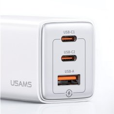 USAMS USAMS LAD. SÍŤ. 2XUSB-C+1XUSB 65W (POUZE HLAVA) GAN PD3.0 +QC3.0 RYCHLÉ NABÍJENÍ BÍLÁ/BÍLÁ SANDRU SERIES CC180TC02 (US-CC180)