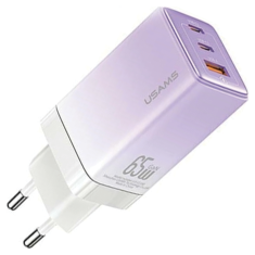 USAMS USAMS LAD. SÍŤ. 2XUSB-C+1XUSB 65W (POUZE HLAVA) GAN PD3.0 +QC3.0 RYCHLÉ NABÍJENÍ FIALOVÁ/GRADIENT FIALOVÁ SANDRU SERIES CC180TC03 (US-CC180)