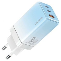 USAMS USAMS LAD. SÍŤ. 2XUSB-C+1XUSB 65W (POUZE HLAVA) GAN PD3.0 +QC3.0 RYCHLÉ NABÍJENÍ MODRÁ/GRADIENTNÍ MODRÁ SANDRU SERIES CC180TC04 (US-CC180)