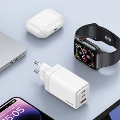 USAMS USAMS LAD. SÍŤ. 2XUSB-C+1XUSB 65W (POUZE HLAVA) GAN PD3.0 +QC3.0 RYCHLÉ NABÍJENÍ ČERNÁ/ČERNÁ SANDRU SERIES CC180TC01 (US-CC180)