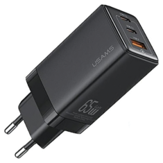 USAMS USAMS LAD. SÍŤ. 2XUSB-C+1XUSB 65W (POUZE HLAVA) GAN PD3.0 +QC3.0 RYCHLÉ NABÍJENÍ ČERNÁ/ČERNÁ SANDRU SERIES CC180TC01 (US-CC180)