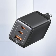 USAMS USAMS LAD. SÍŤ. 2XUSB-C+1XUSB 65W (POUZE HLAVA) GAN PD3.0 +QC3.0 RYCHLÉ NABÍJENÍ ČERNÁ/ČERNÁ SANDRU SERIES CC180TC01 (US-CC180)