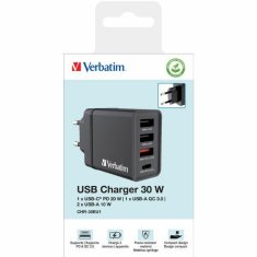 Verbatim VERBATIM 30W SÍŤOVÁ NABÍJEČKA 3XUSB-A/USB-C PD 3.0 CHR-30EU2 ČERNÁ/ČERNÁ 49700