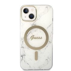 Guess GUBPP14SHMEACSH sada nabíječky MagSafe a pouzdra na iPhone 14 6.1" white Marble MagSafe